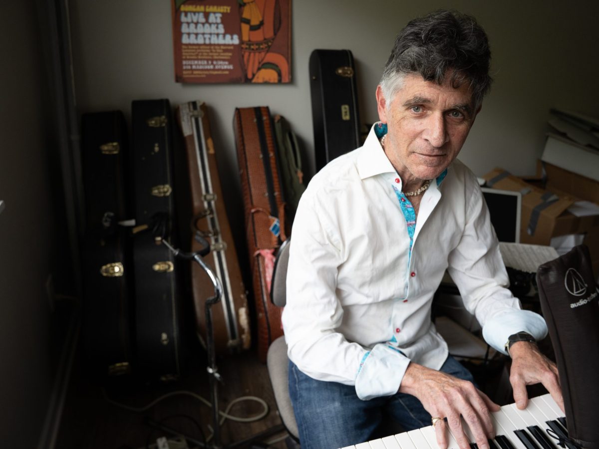 Duncan Christy, the musician behind the album “Is This America,” poses for a portrait in his studio on Friday, April 11, 2025, in Durham. Photo by Angelica Edwards.