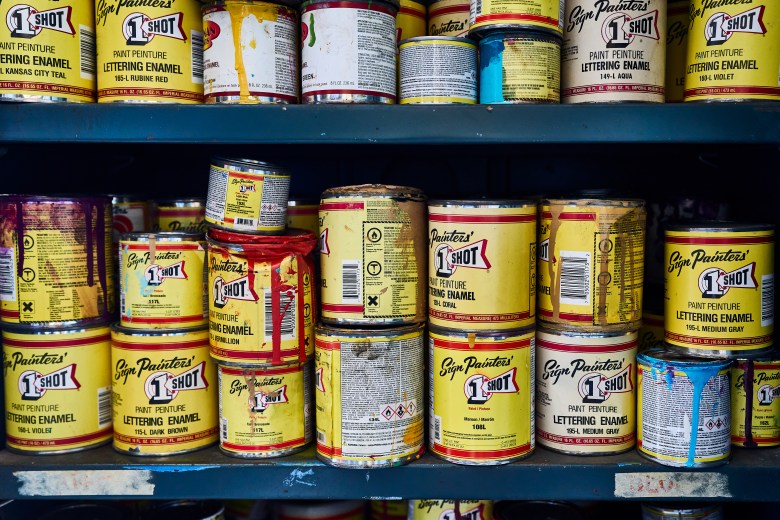 Paints used by Joe Giampino in his studio in Raleigh, NC. Photo by Matt Ramey. 