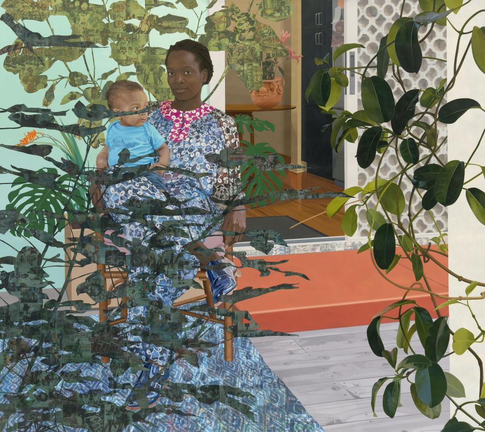 Njideka Akunyili Crosby, "Still You Bloom in This Land of No Gardens," 2021. Courtesy of the artist, Victoria Miro, and David Zwirner; Photo: Fredrik Nilsen